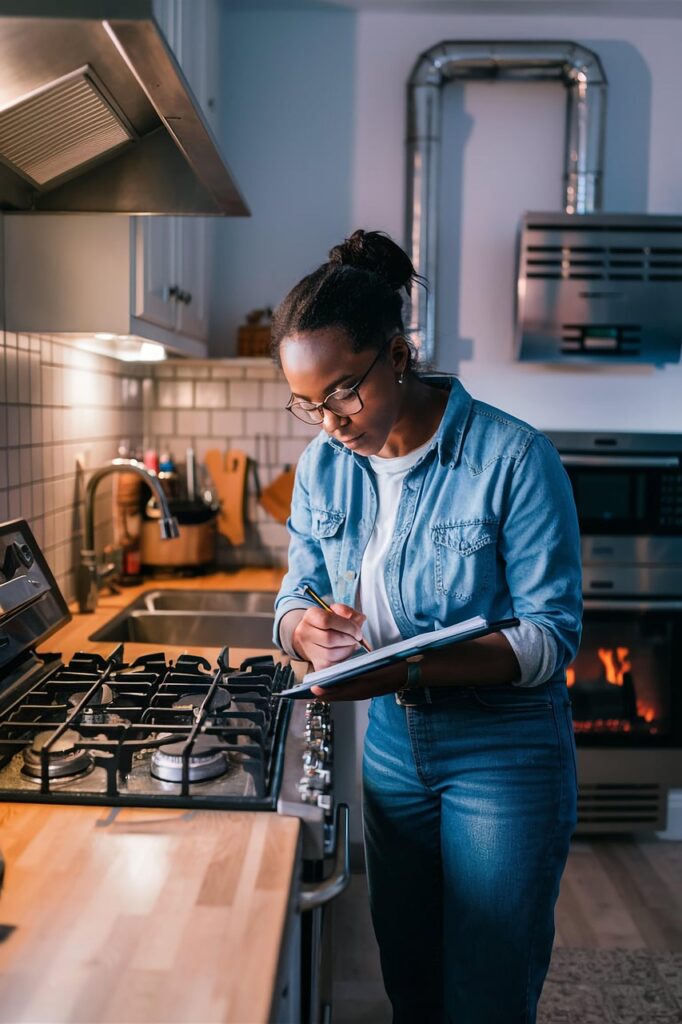 una mujer haciendo una lista para su menú semanal