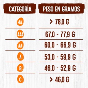 La clasificación de Huevos Oro Por tamaño