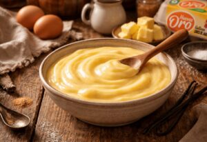 Crema pastelera casera y cremosa en un tazón